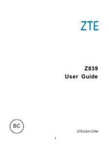 ZTE Z839 manual. Smartphone Instructions.